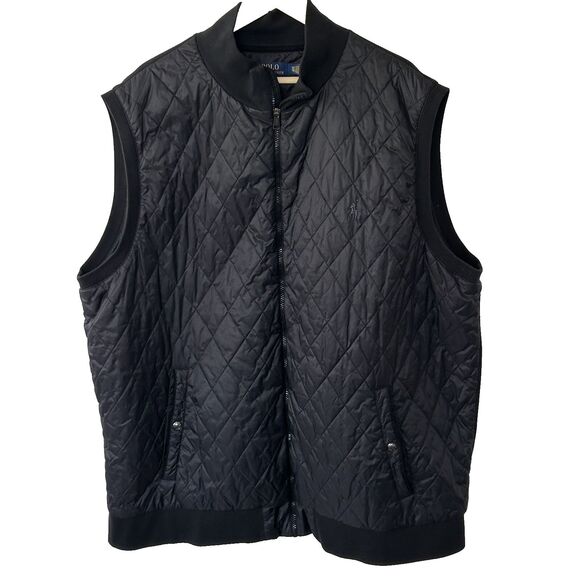 Polo Ralph Lauren Quilted Jacket Vest Size 3XLT Black Nylon Polyester Excellent